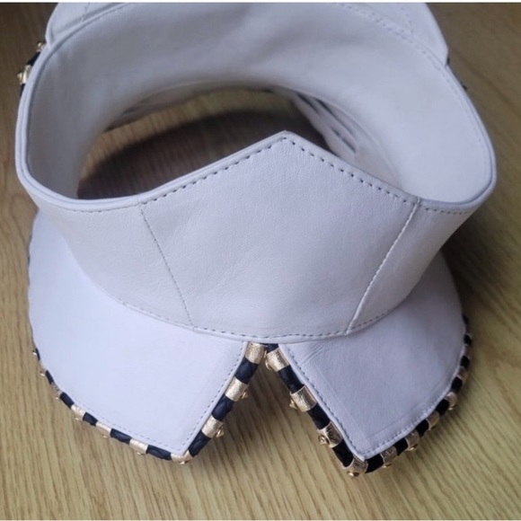 House of Malakai White Leather Futuristic Military Visor Hat – Studded Statement